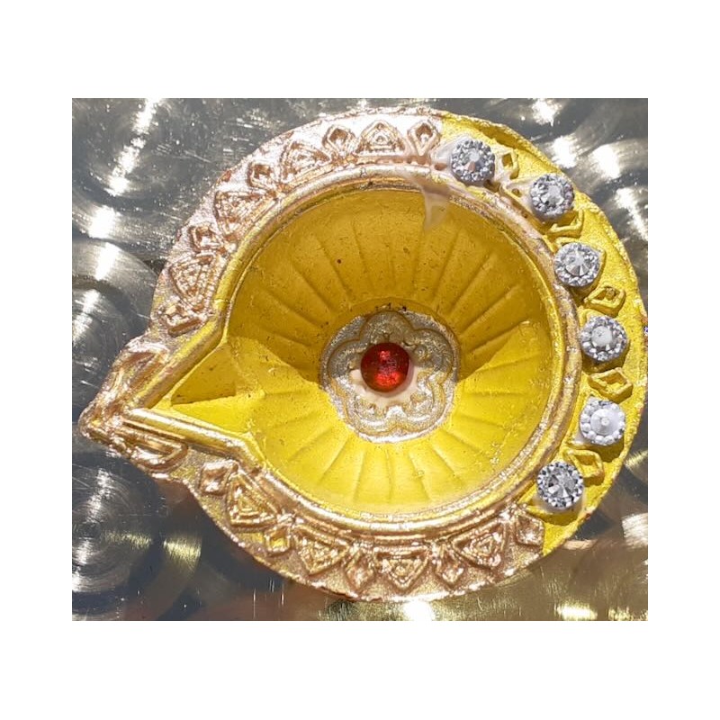 Diya Clay Gelb klein Deko Gheelampe aus Ton Special handmade Diwali Puja