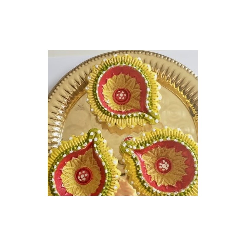 Diya Clay Gelb Bunt klein Deko Gheelampe aus Ton Special handmade Diwali Puja